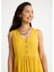 V Neck Button Detail Sleeveless Yellow Casual Dress 4578